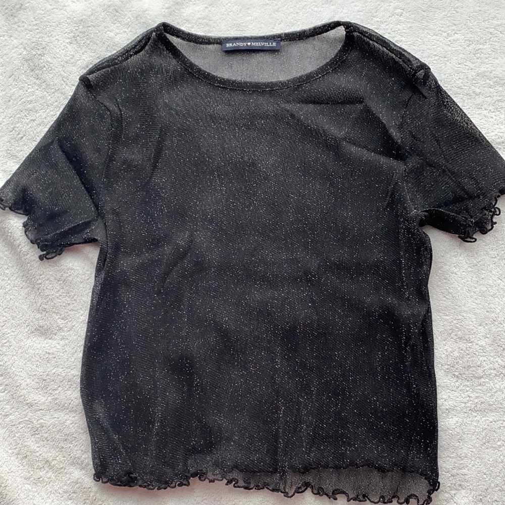 brandy melville sparkly black see through top